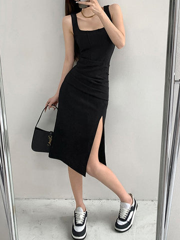 Ruched Black Bodycon Mini Dress