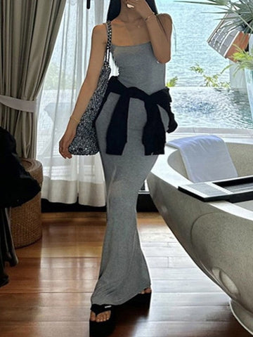 Gray Ribbed Bodycon Maxi Dress