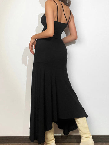 Asymmetric High Slit Bodycon Maxi Dress