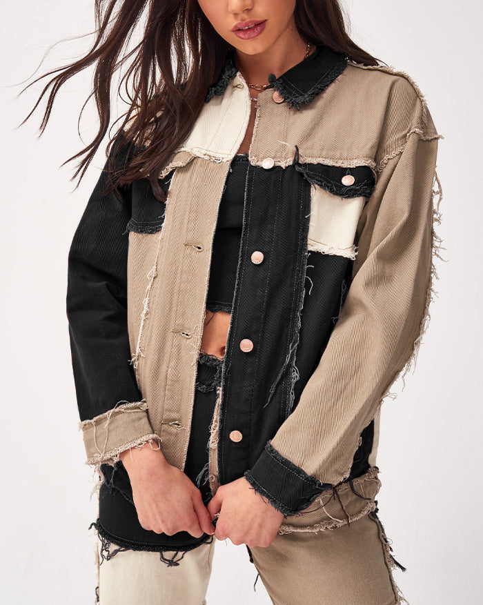 Frayed Patchwork Denim Jacket