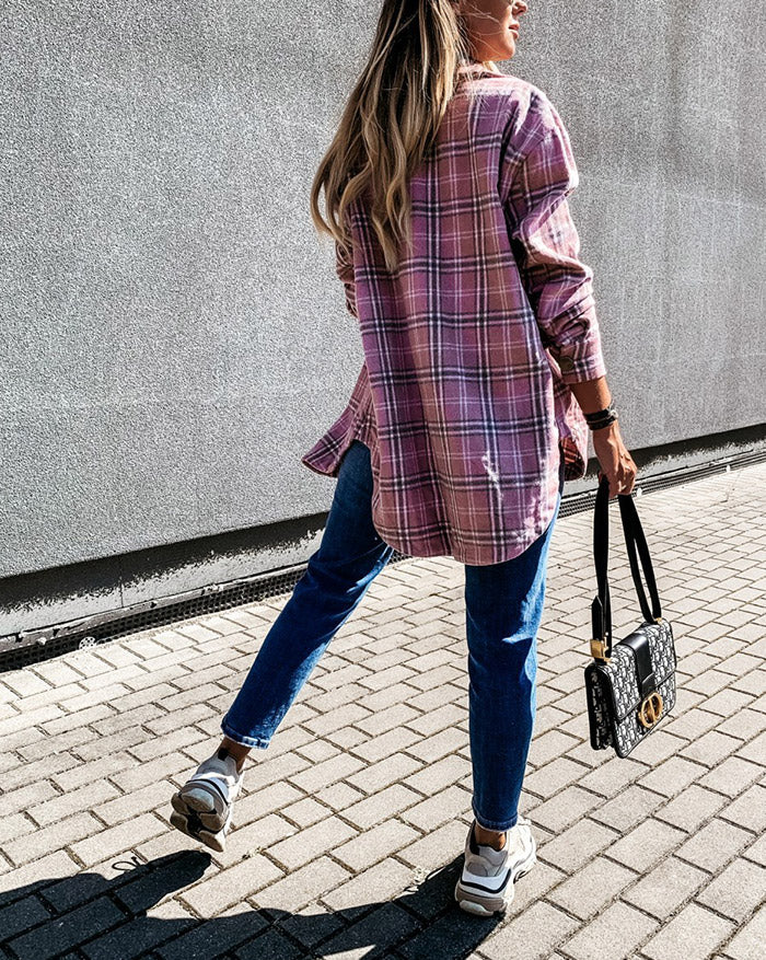 Shacket Vintage Plaid Shirt Jacket