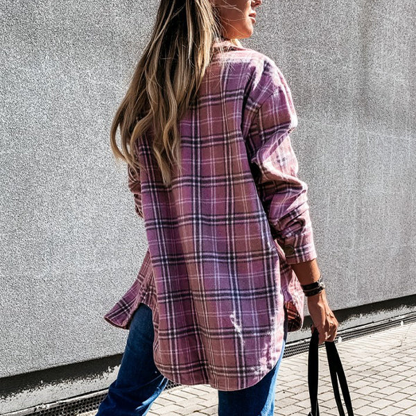 Shacket Vintage Plaid Shirt Jacket