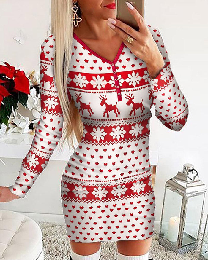 Santa Claus Printed Christmas Mini Dress