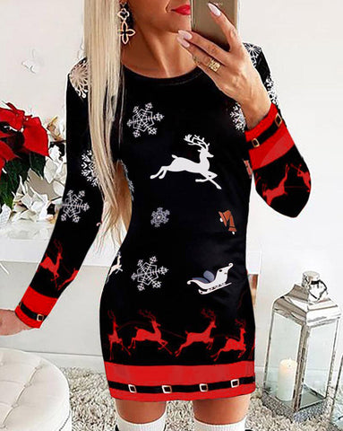 Santa Claus Printed Christmas Mini Dress