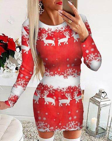 Santa Claus Printed Christmas Mini Dress