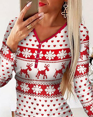 Santa Claus Printed Christmas Mini Dress