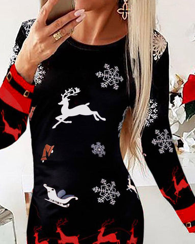 Santa Claus Printed Christmas Mini Dress