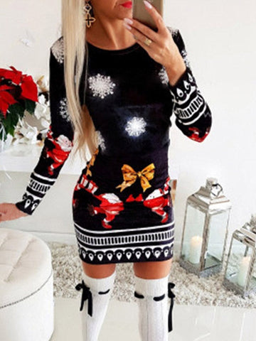 Weihnachts-Minikleid mit Weihnachtsmann-Print