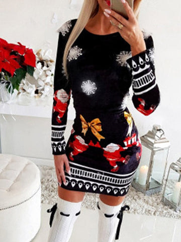 Santa Claus Printed Christmas Mini Dress