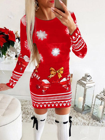 Santa Claus Printed Christmas Mini Dress