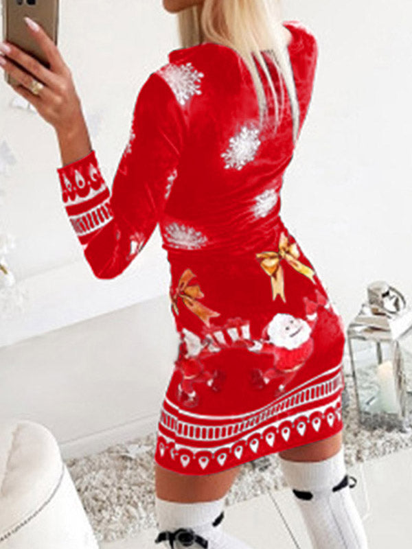 Santa Claus Printed Christmas Mini Dress