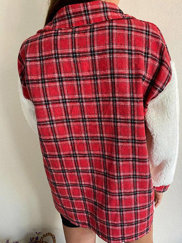 Shacket Plaid Stitching Lambswool Jacket