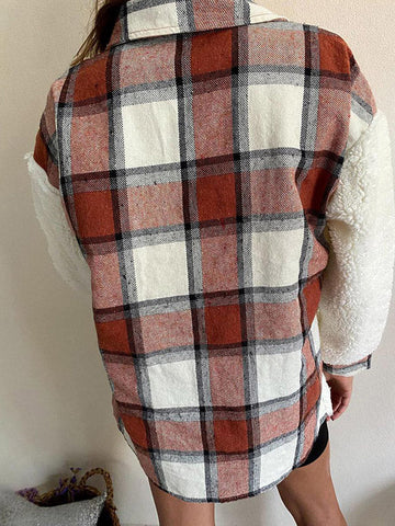 Shacket Plaid Stitching Lambswool Jacket