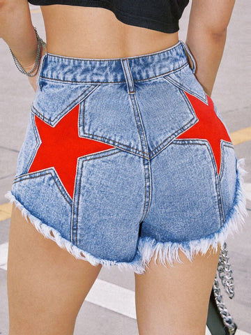 Back Star Patchwork Flare Jeans