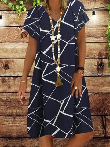 Printed Short Sleeve Midi Dress