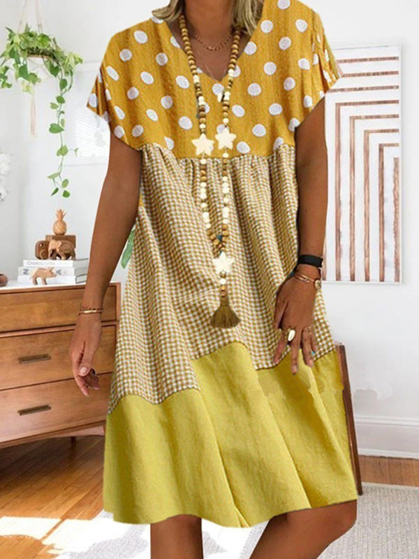 Patchwork Checkered Print Midi Dress
