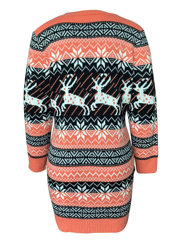 Christmas Elk Long Sleeve Sweater Dress