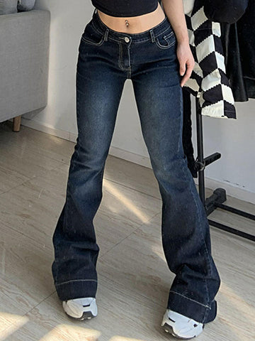 Washed Low Waist Flare Jeans