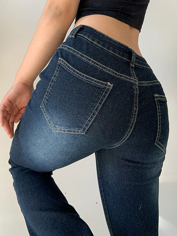 Washed Low Waist Flare Jeans
