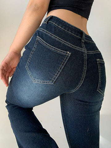 Washed Low Waist Flare Jeans