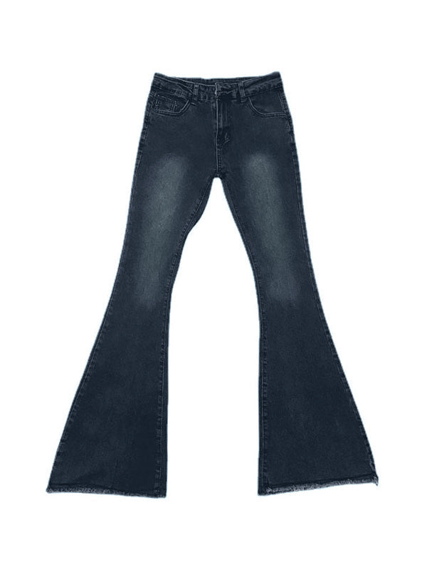 Washed Stretch Low Waist Flare Jeans