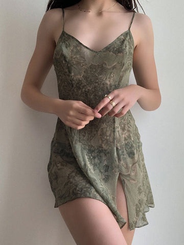 Vestido mini lencero estampado sin espalda