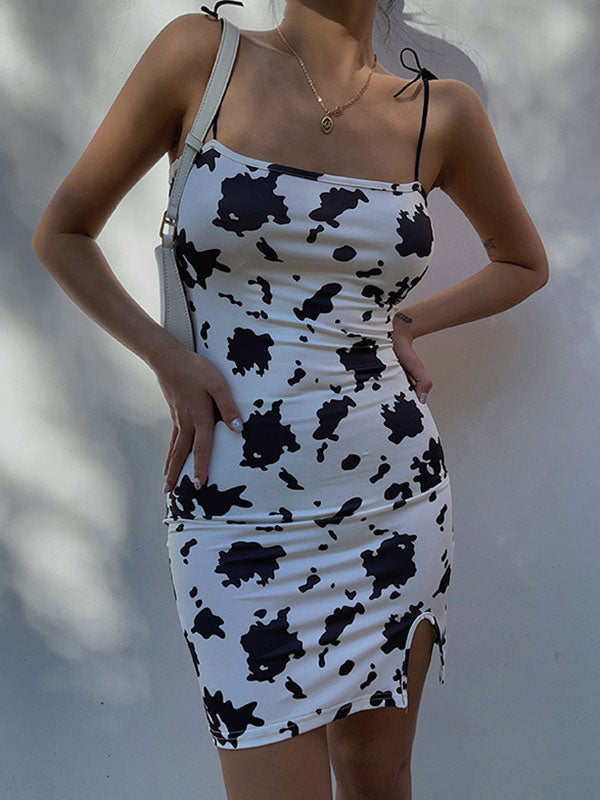 Minivestido con tirantes y estampado de vaca