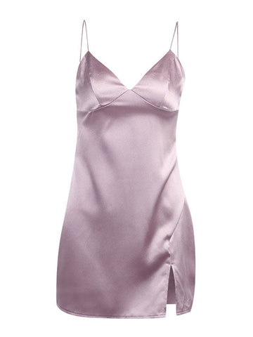 Satin-Minikleid mit V-Ausschnitt und Schlitz