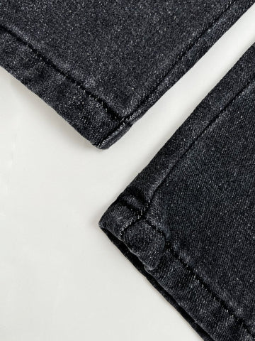 Washed Mid Waist Pocket Cargo Jeans