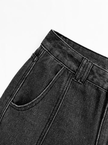 Washed Mid Waist Pocket Cargo Jeans