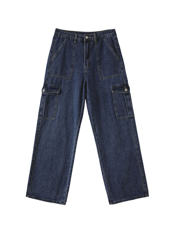 Verwaschene Cargo-Jeans mit mittlerer Taille und Taschen