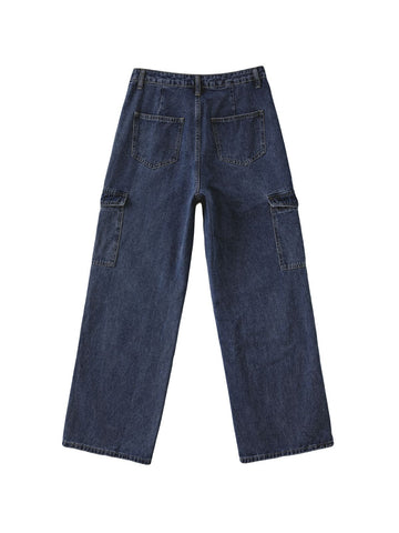 Verwaschene Cargo-Jeans mit mittlerer Taille und Taschen