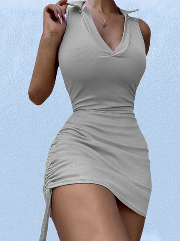 Polo V Neck Bodycon Mini Dress