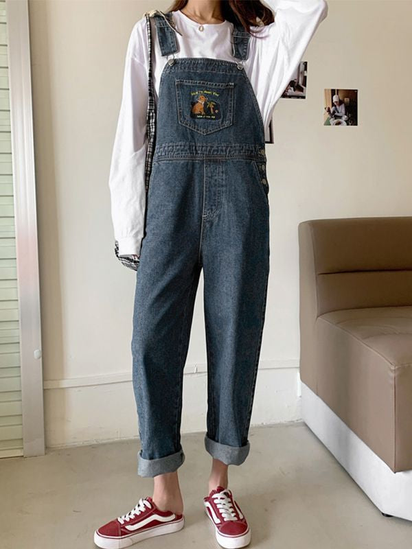 Jeans-Overall aus Denim mit bestickten Taschen