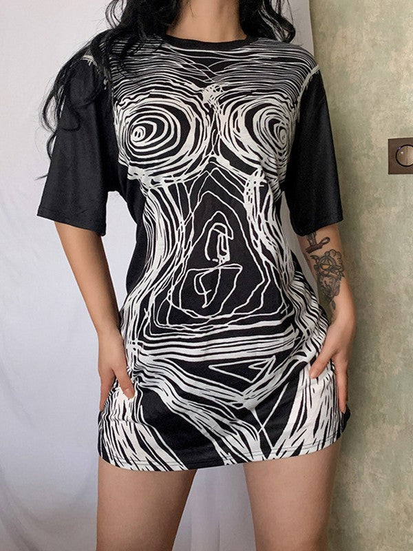 Vestido mini con estampado de líneas abstractas