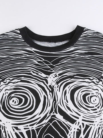 T-Shirt-Minikleid mit abstraktem Liniendruck