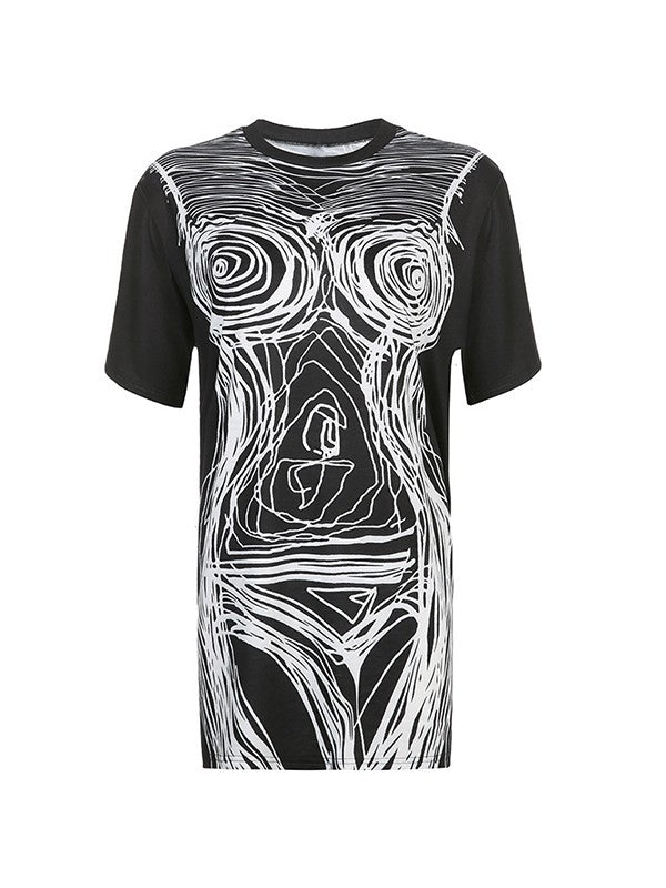 Abstract Line Print Tee Mini Dress