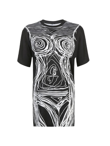 T-Shirt-Minikleid mit abstraktem Liniendruck