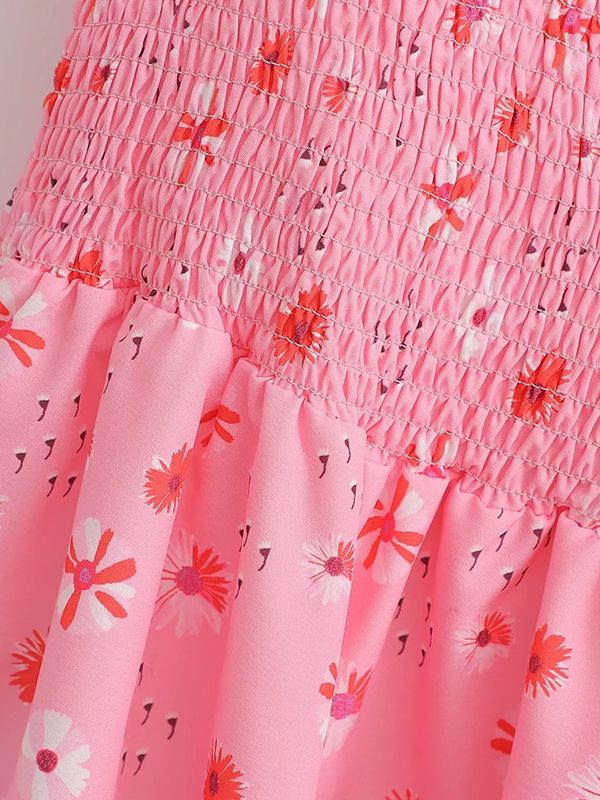 Shirred Ruffle Floral Mini Dress