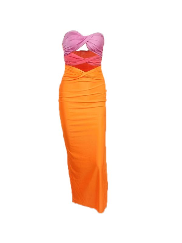 Split Cutout Strapless Party Maxi Dress
