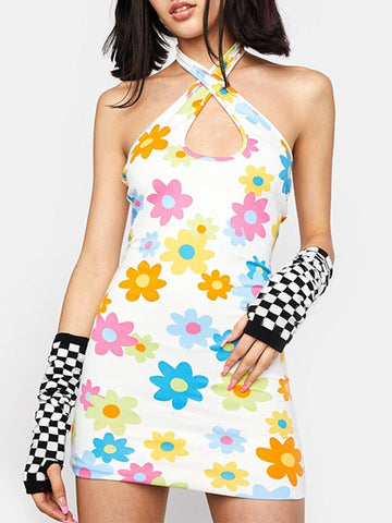 Criss Cross Floral Mini Dress