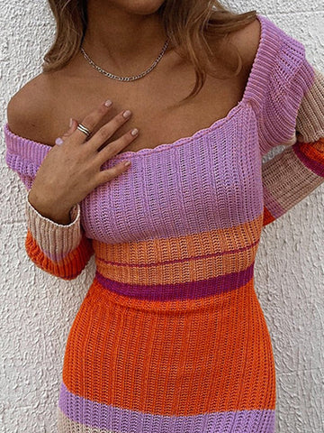 Color Block Stripe Knitted Maxi Dress