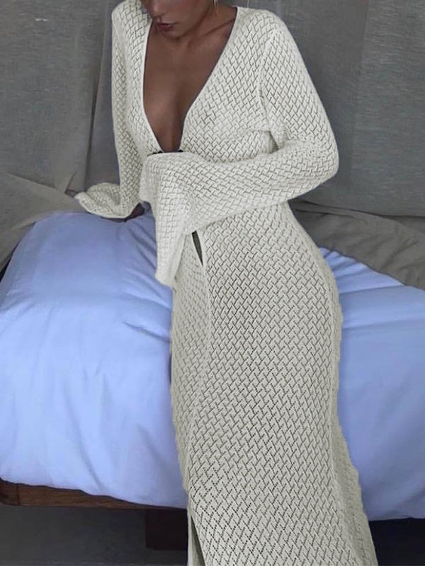 Crochet Long Sleeve Maxi Beach Dress