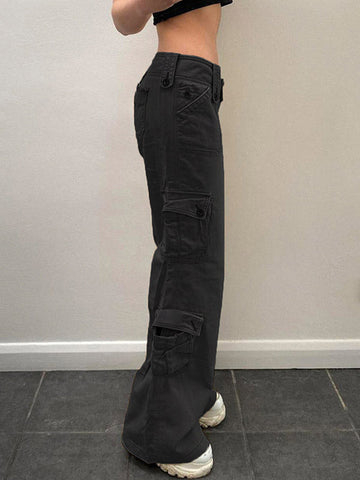 Buttoned Straight Leg Cargo Jeans