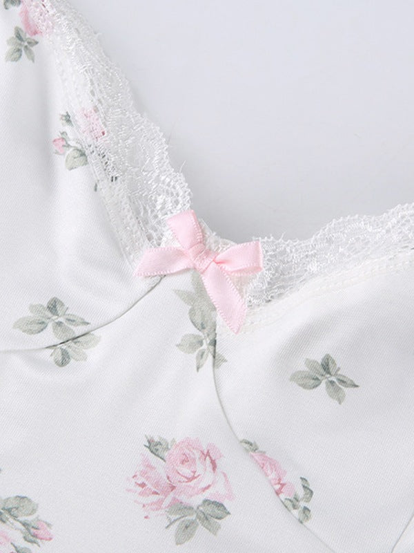 Lace Trim Floral Mini Dress