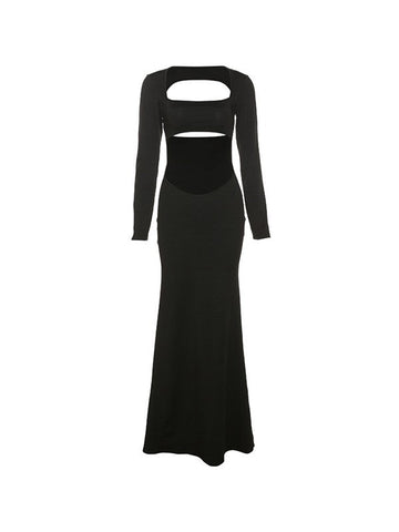 Long Sleeve Cutout Black Maxi Dress