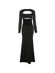 Long Sleeve Cutout Black Maxi Dress