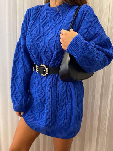 Vestido mini de manga larga con punto trenzado