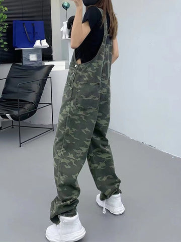 Camo Print Baggy Denim Overalls