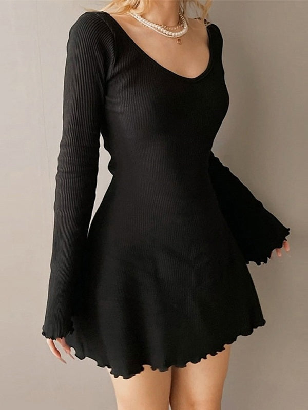 Simple Knitted Long Sleeve Mini Dress